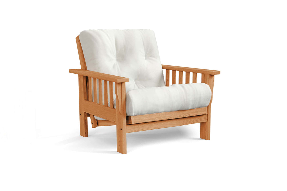 Amish Mission Flat Arm futon chair in oak, Seely finish