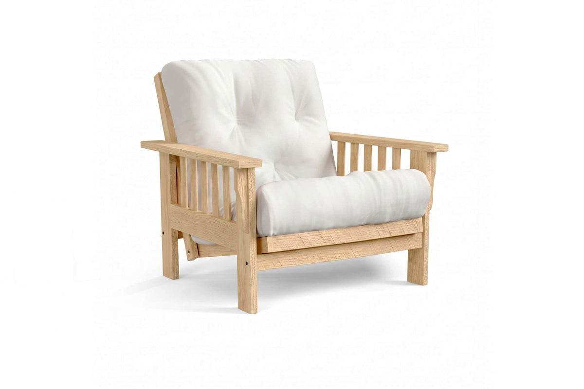 Amish Mission Flat Arm futon chair in rough oak, Clear finish