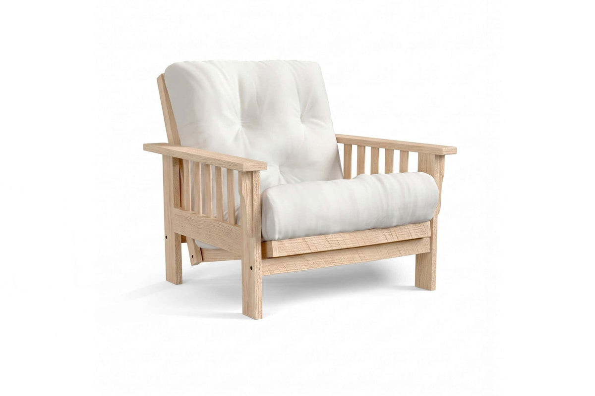 Amish Mission Flat Arm futon chair in rough oak, Natural Oil finish
