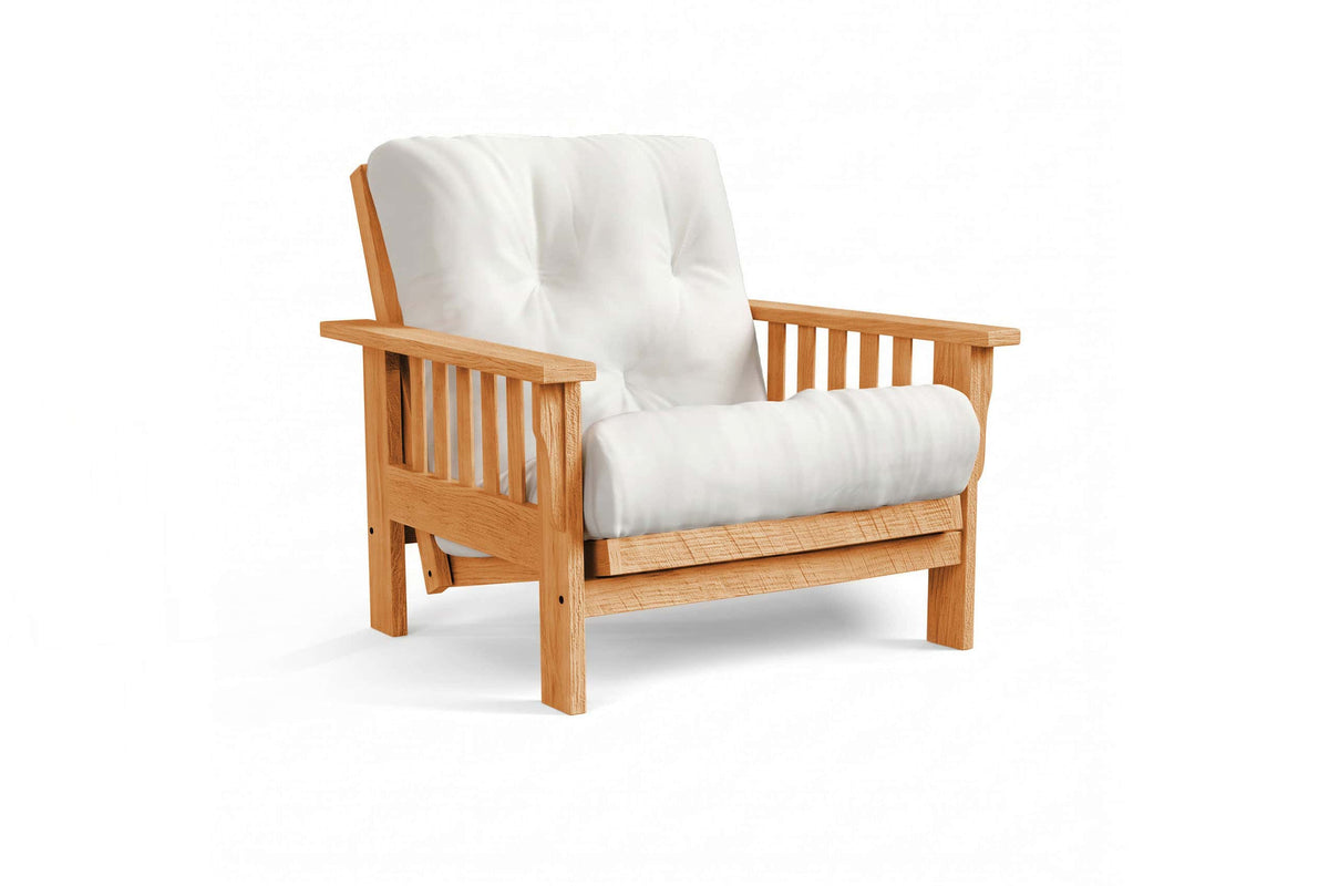 Amish Mission Flat Arm futon chair in rough oak, Provincial finish
