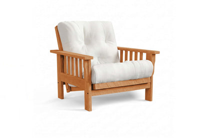 Amish Mission Flat Arm futon chair in rough oak, Seely finish