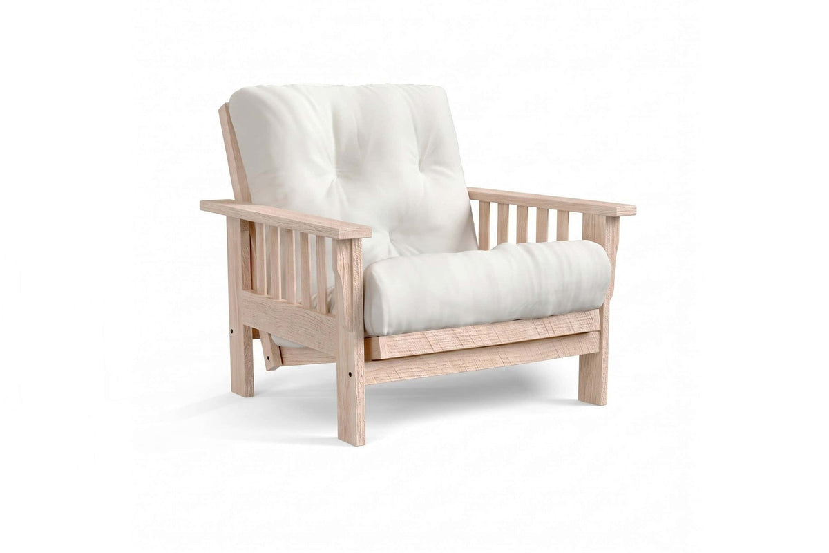 Amish Mission Flat Arm futon chair in unfinished rough oak