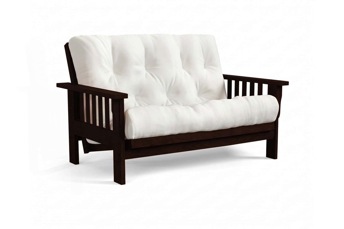 Amish Mission Flat Arm futon loveseat in cherry, Onyx finish