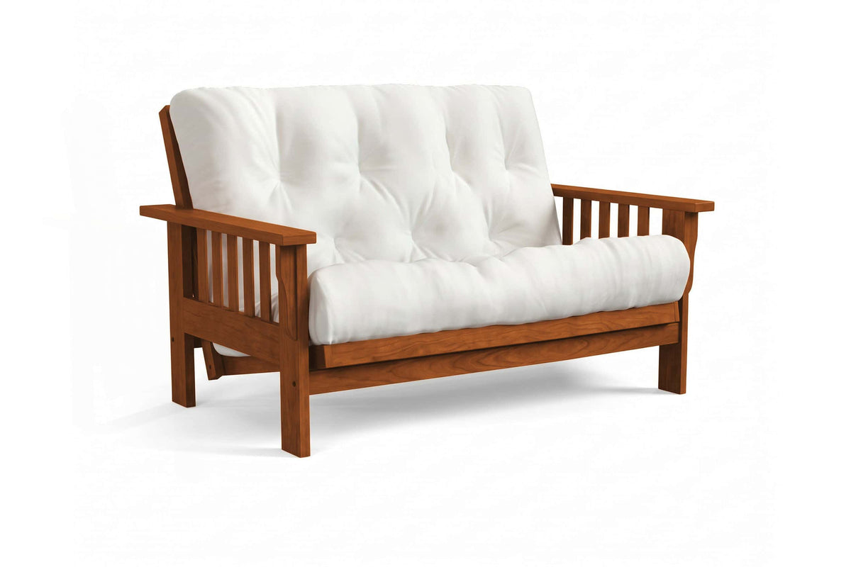 Amish Mission Flat Arm futon loveseat in cherry, Seely finish