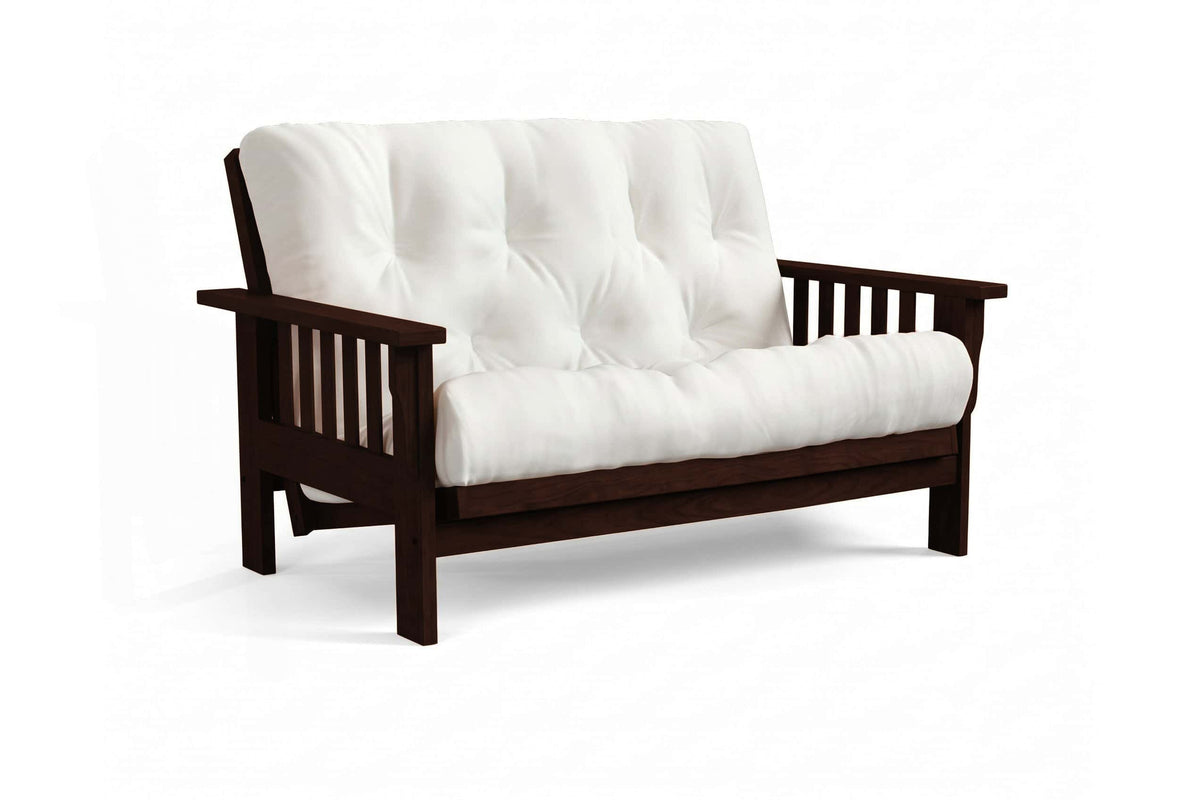 Amish Mission Flat Arm futon loveseat in cherry, Tobacco finish