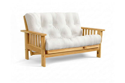 Amish Mission Flat Arm futon loveseat in hickory, Clear finish