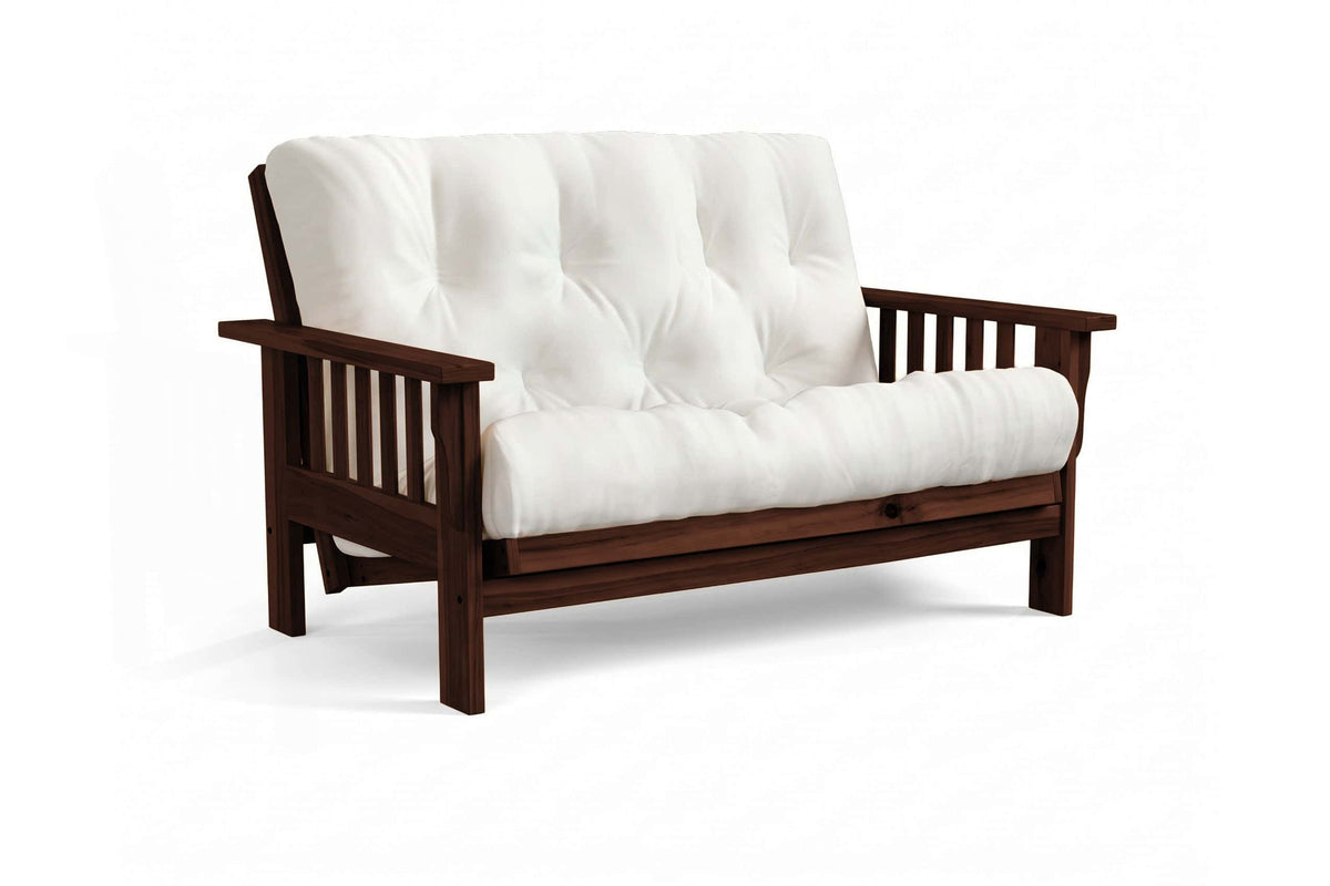Amish Mission Flat Arm futon loveseat in hickory, Tobacco finish