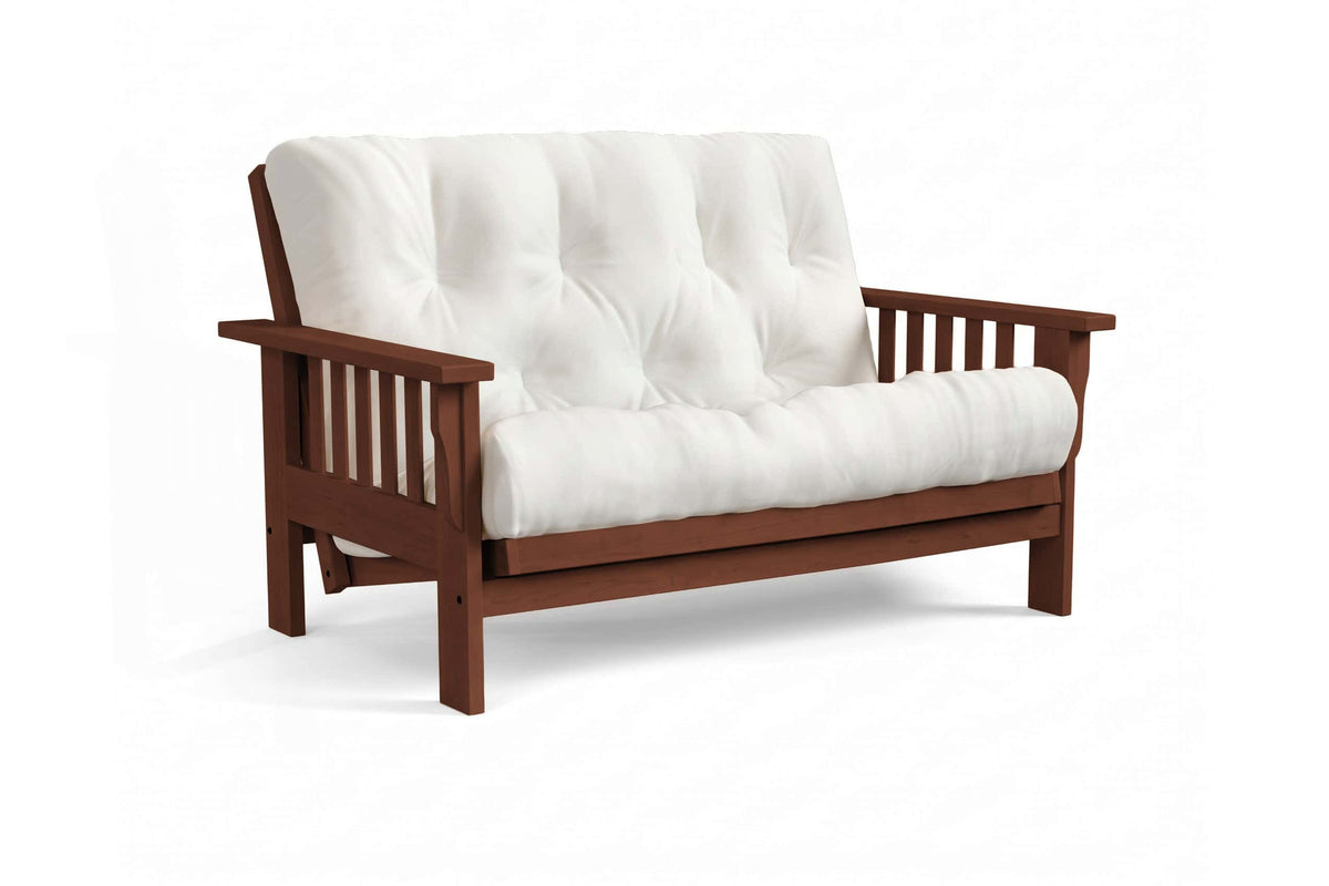 Amish Mission Flat Arm futon loveseat in maple, Tobacco finish