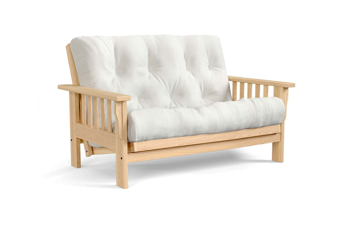 Amish Mission Flat Arm futon loveseat in oak, Clear finish