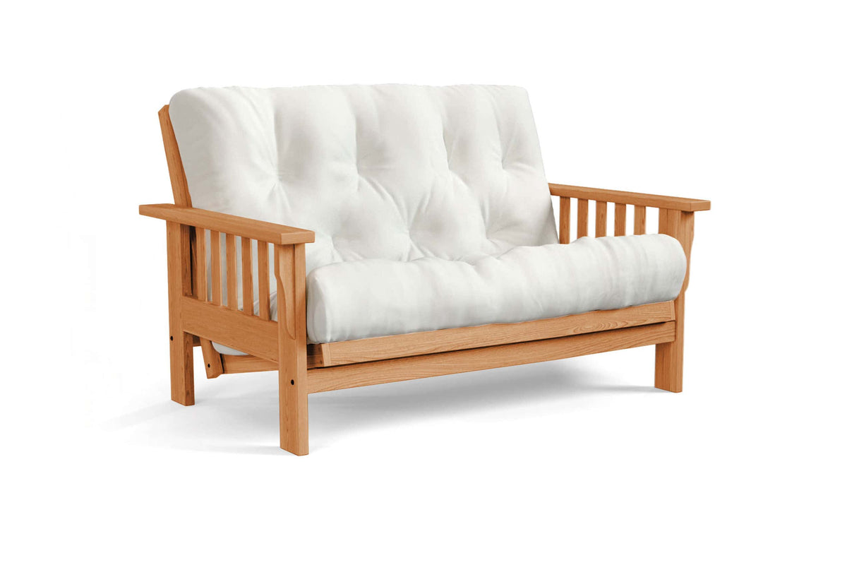 Amish Mission Flat Arm futon loveseat in oak, Seely finish