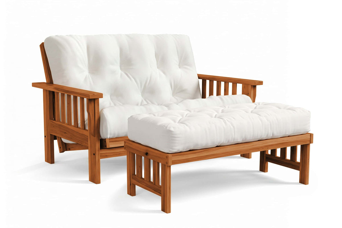 Ottoman for Amish Mission Flat Arm futon loveseat in hickory, Seely finish