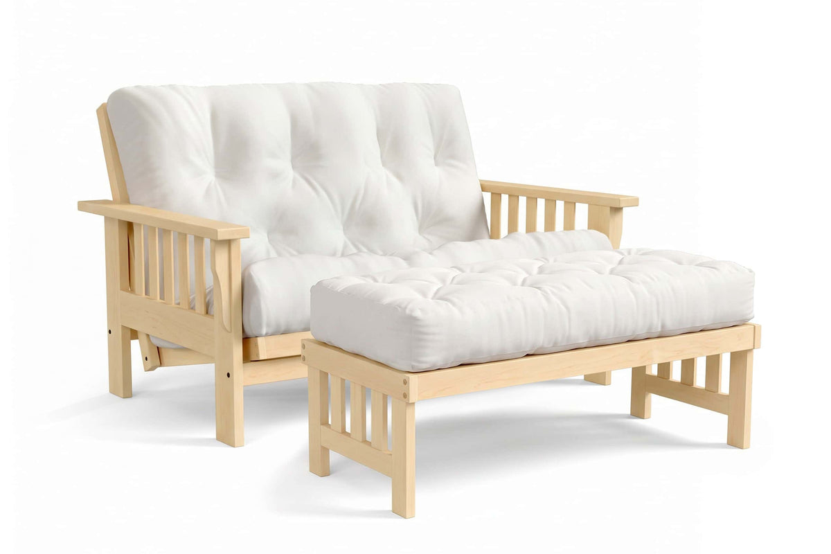 Ottoman for Amish Mission Flat Arm futon loveseat in maple, Clear finish