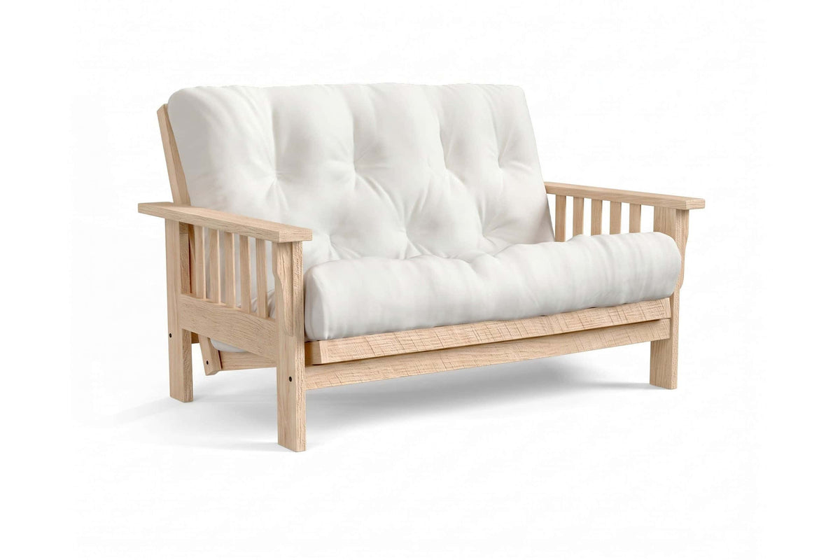 Amish Mission Flat Arm futon loveseat in rough oak, Natural Oil finish
