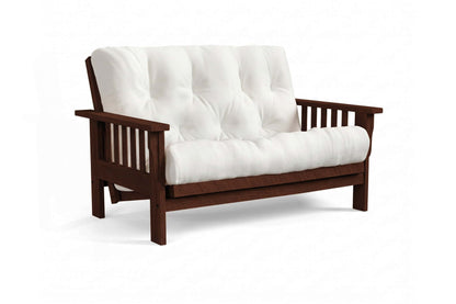 Amish Mission Flat Arm futon loveseat in rough oak, Onyx finish