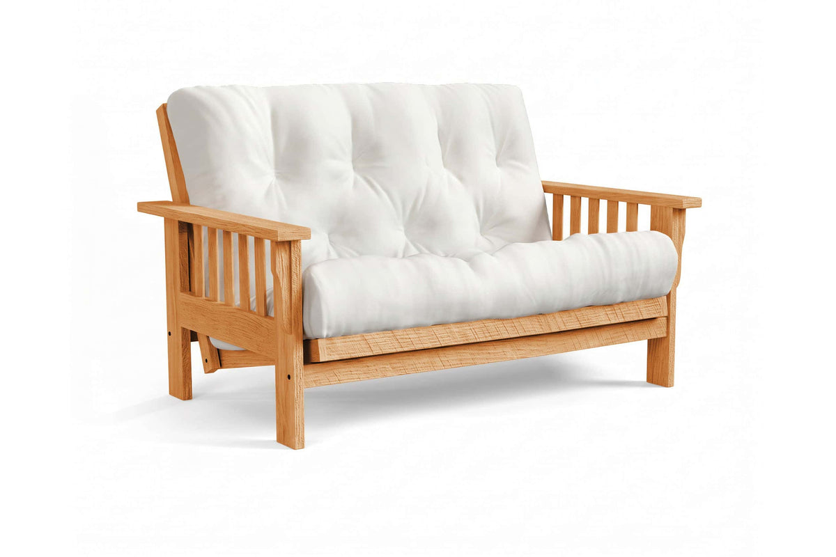 Amish Mission Flat Arm futon loveseat in rough oak, Provincial finish
