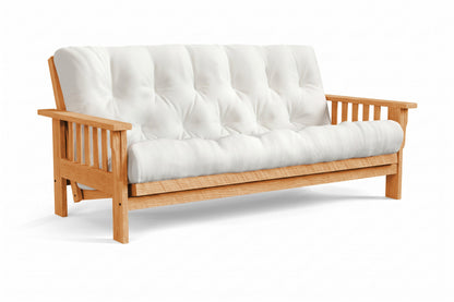 Amish Mission Flat Arm futon sofa in rough oak, Provincial finish