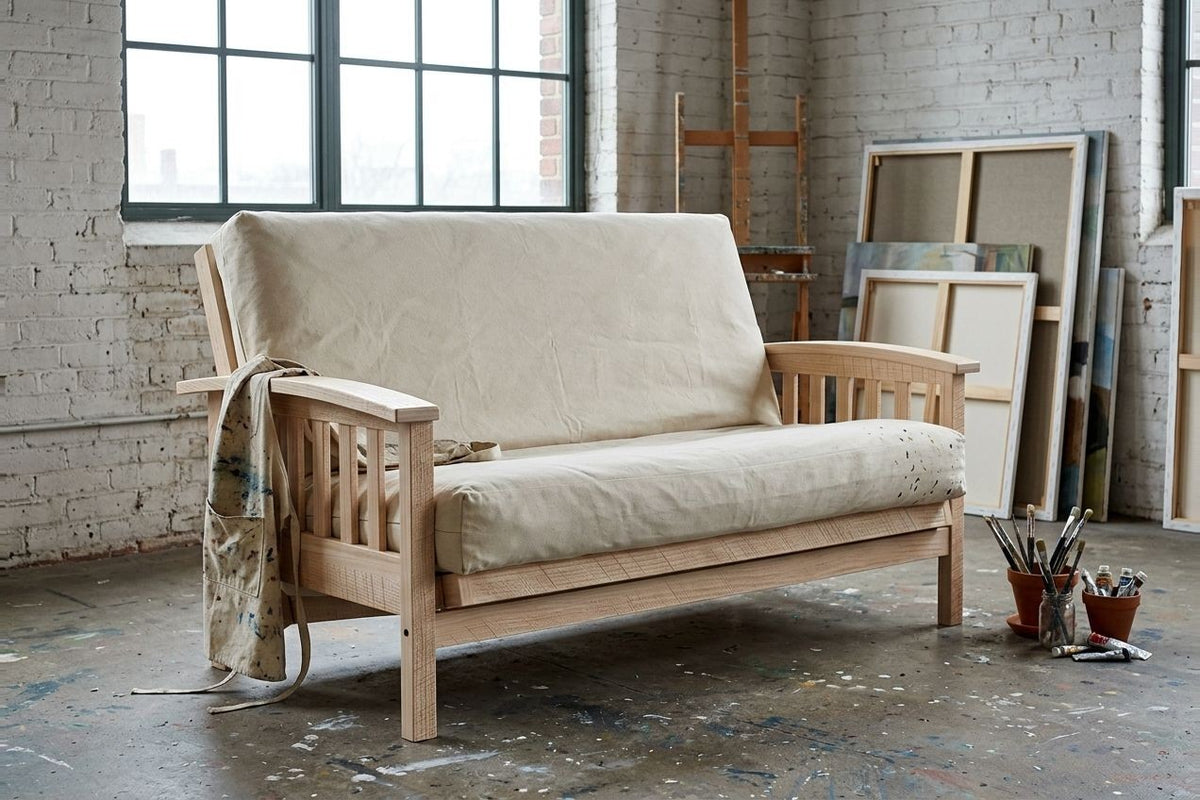 Mission Bent Arm Amish Futon Loveseat • Rough Sawn Oak • Unfinished