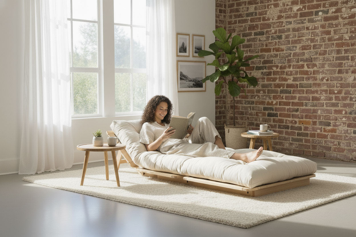 Hitachi Tri-Fold Futon Sofa Bed • Natural