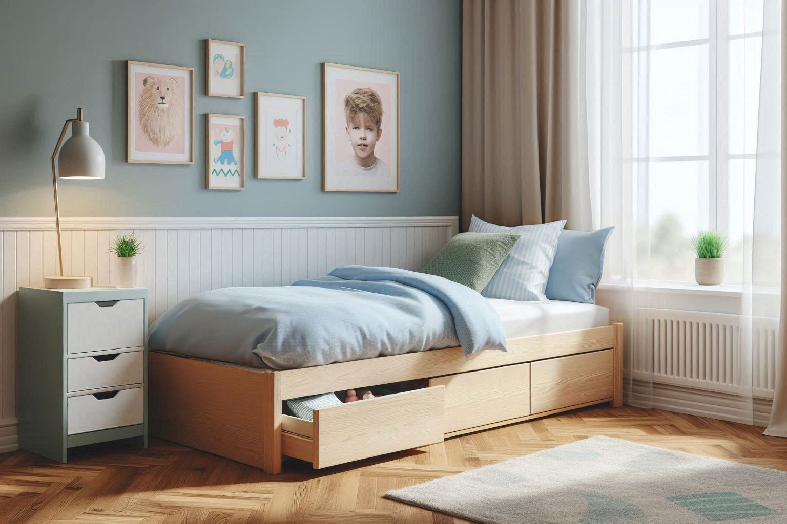 Captain's Bed Eco Solid Wood Twin Size w/3 Drawers - Comfort Pure