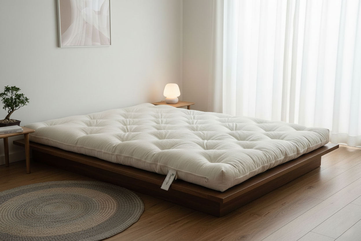 Natural Cotton and Wool Japanese-Style Firm Futon Mattress • 6 Inch