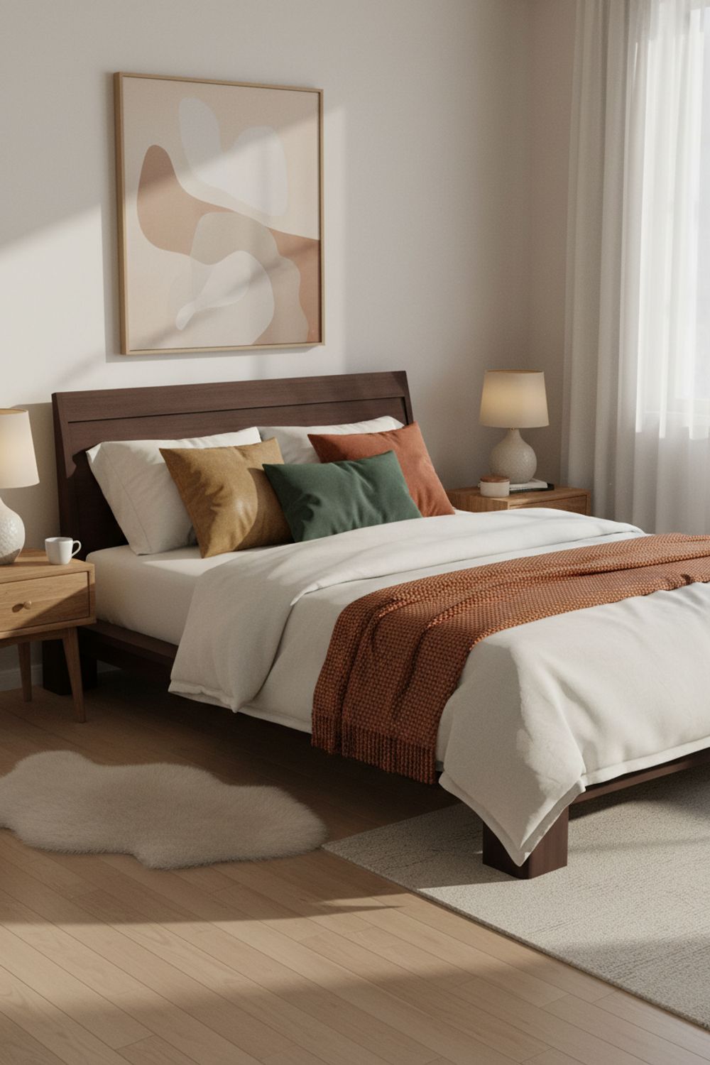 Japanese Tatami Platform Bed with Solid Headboard • Walnut